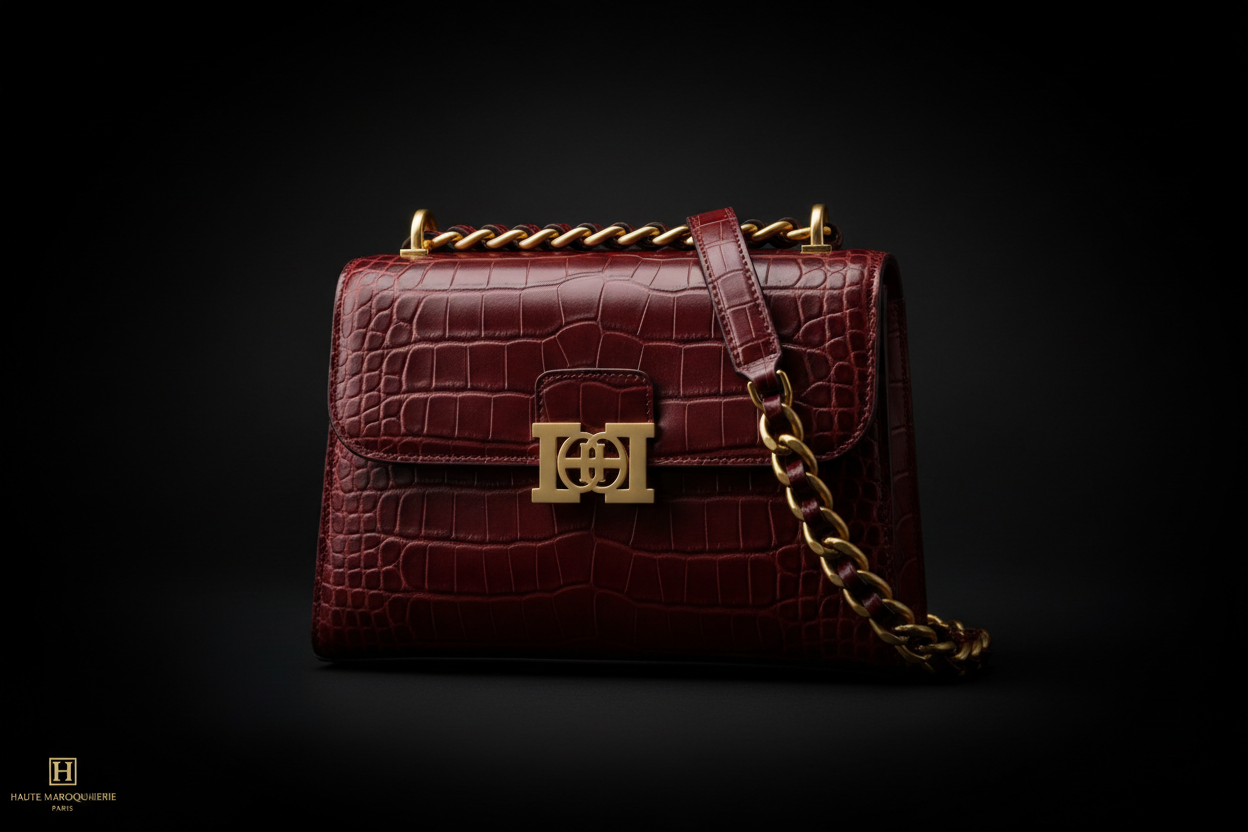 kırmızı renk şık kadın çantası resmi oluştur. arka plan koyu olsun